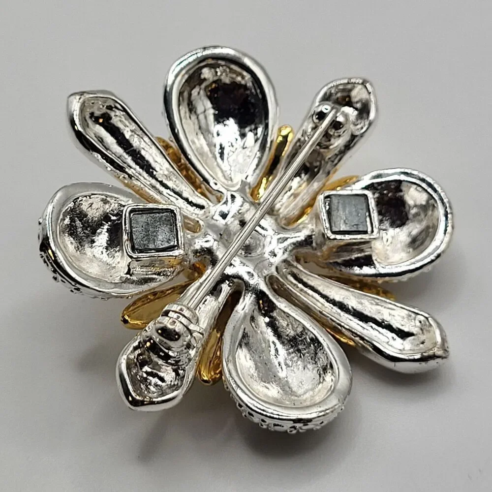 Joan Rivers Silver & Gold Maltese Cross Brooch Rhinestone Encrusted 1.5in